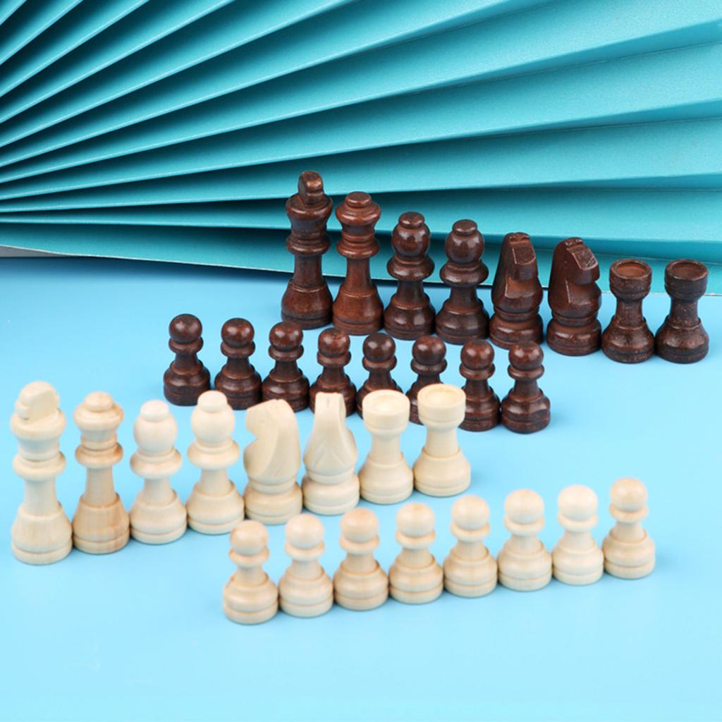32 Pcs Wooden Chess Pieces Portable International Chess Pieces Tournament Chess Figures Hand Carved Wood Chessmen