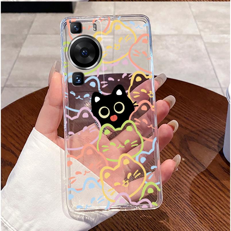 For Huawei P60 Pro Casing Transparent Ultra-thin Clear TPU Silicone Soft Phone Case Luxury Cute Love Rabbit Funny Pattern Cover