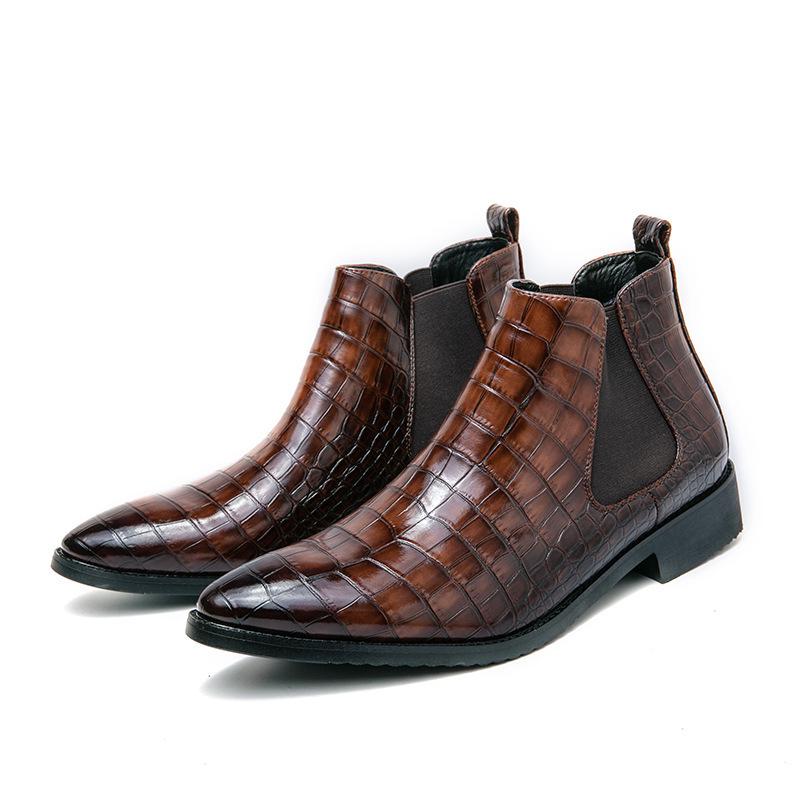 Men's Korean Style Pointed Toe High Top Leather Boots with Zipper - Autumn/Winter Collection