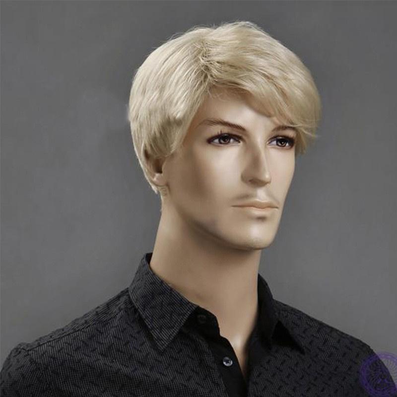 Men's Short Golden Blonde Wigs Synthetic Natural Wavy Wig with Side Bangs Men Cosplay Wig Trump Costume Roleplay Daily Party