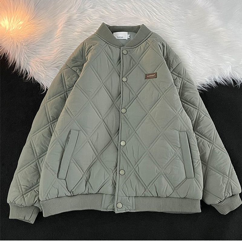 

Retro High Street Diamond Lattice Cotton-Padded Coat Men s Clothing Fashion Baseball Cotton-Padded Jacket Autumn and Winter Thickened Outwear 2 Green 5XL(Suggested 100.00 kg-112.50 kg)