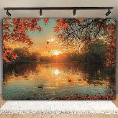 2D Beautiful Autumn Lake Sunset Photography Background