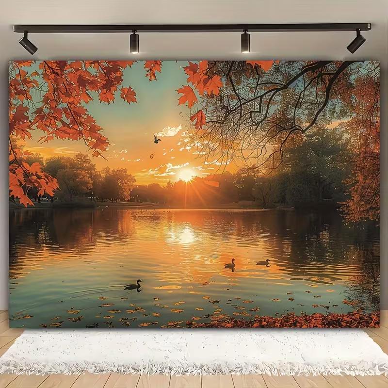 2D Beautiful Autumn Lake Sunset Photography Background 47.2x31.5inch/120*80cm