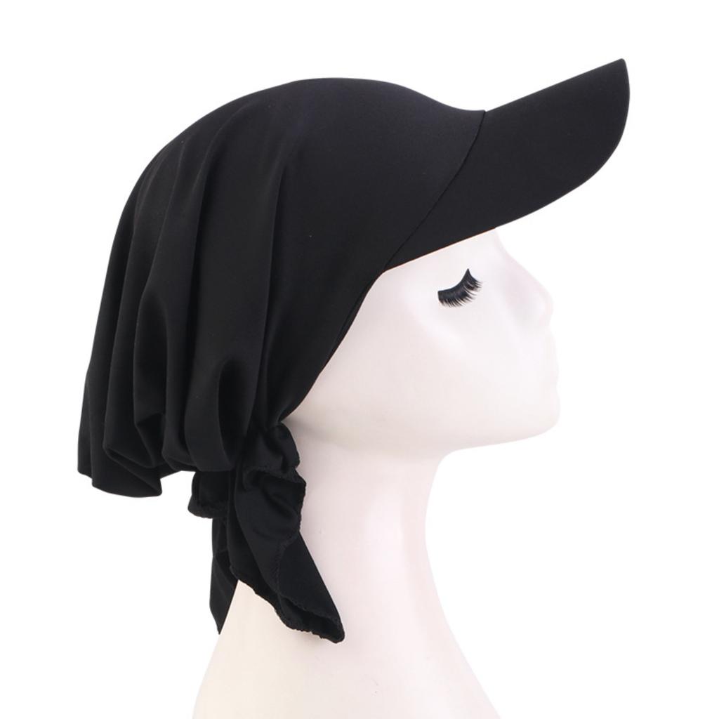 Cotton Outdoor Visor Hat with Attached Scarf Head Cover Adjustable Lightweight Sun Protection Cap for Women and Men