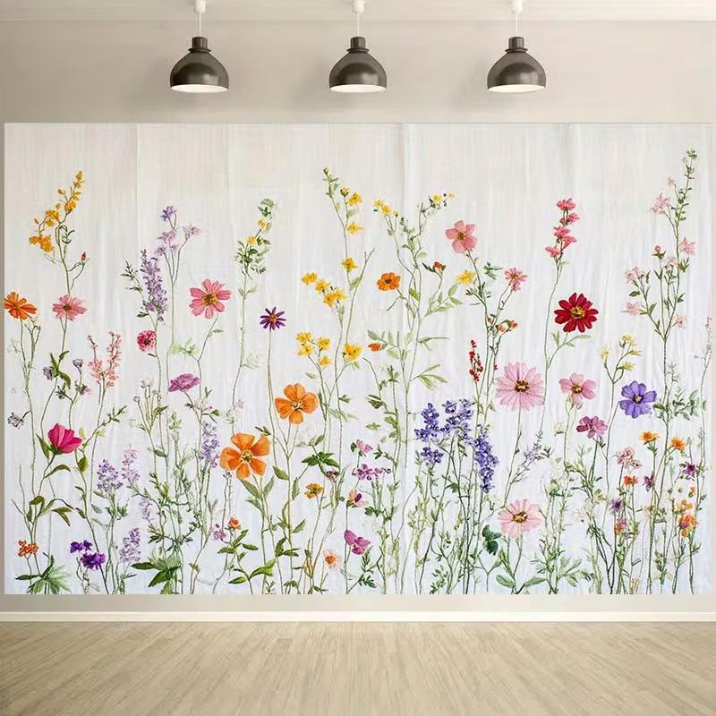 2D Flat Multicolor Wildflower Backdrop, Aesthetic Floral Background for Studio & Portrait Photoshoot