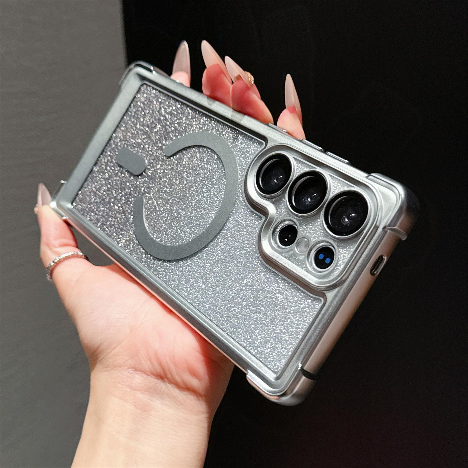 

Glitter Magnetic Phone Case for Samsung Galaxy S23 S24 S25 S26 Ultra Plus Bling Protective Cover Acrylic Hard Slim for Magsafe Galaxy S24+ срібний