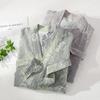 Women's Retro Jacquard Cotton Bathrobe: V-Neck Loungewear for Spring & Autumn, Kimono Sauna Suit