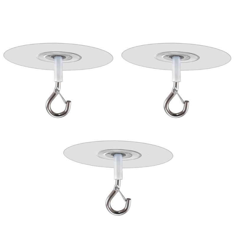 

Set of 3pcs Versatile Stick on Hangers No Punch Ceiling Hooks Traceless Hook Organiser for Kitchen and Bathrooms 1