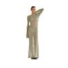 European & American Women's Summer Knitted Backless Long-Sleeve See-Through Floor-Length Dress