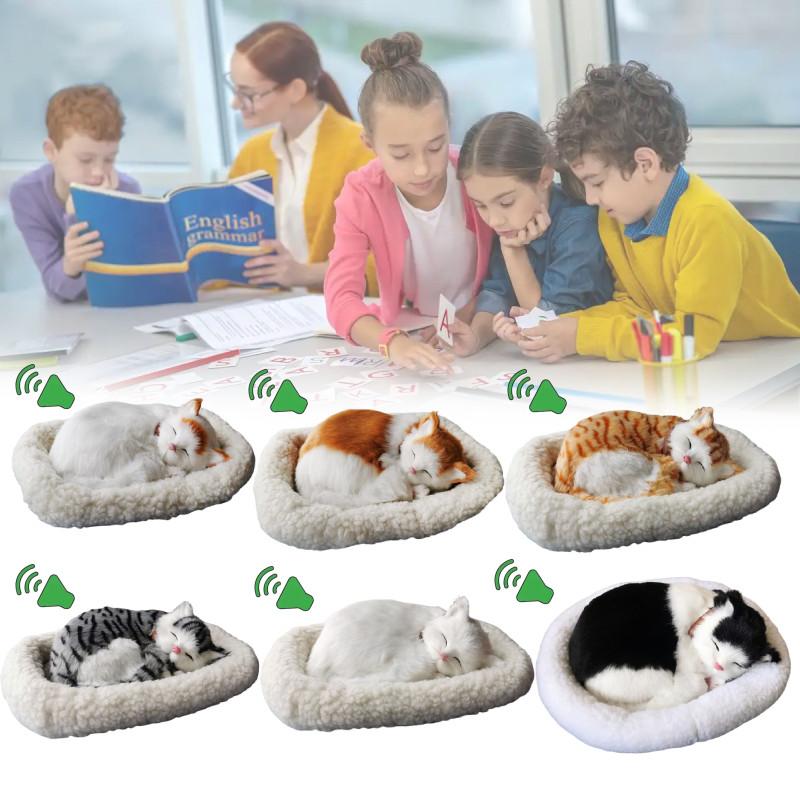 Gato de Peluche Dormilón Realista con Respiración Perro Peludo con Alfombra Decoración Creativa de Animales