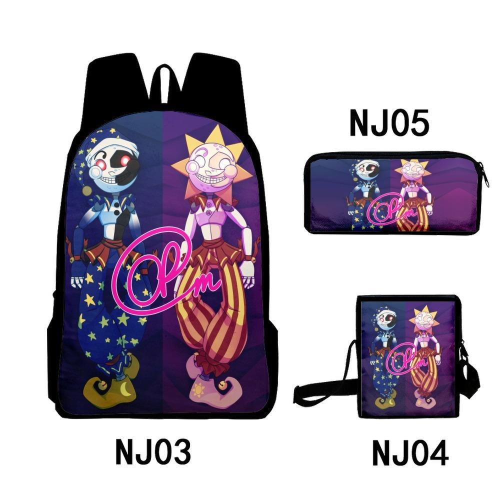 3Dsundropfnaf Backpack Student School Bag Crossbody Bag Pencil Bag Three-Piece Trend