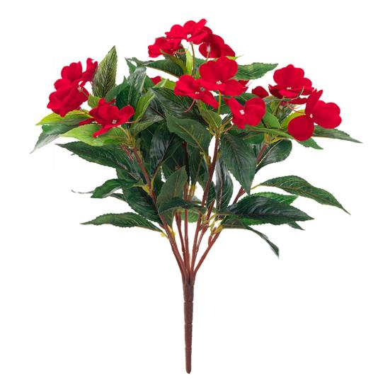 Artificial Impatiens Bunch UV Resistant Faux Flowers Low Maintenance Fake Impatiens Bouquet for Indoor Vase Planters Balcony Decorations