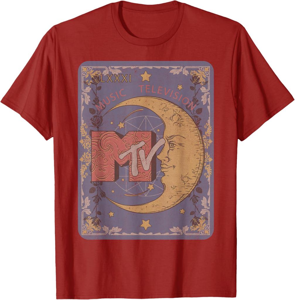 MTV Music Television Crescent Moon Tarot Card Graphic Cotton T-Shirt Retro Trip Tee for Trip