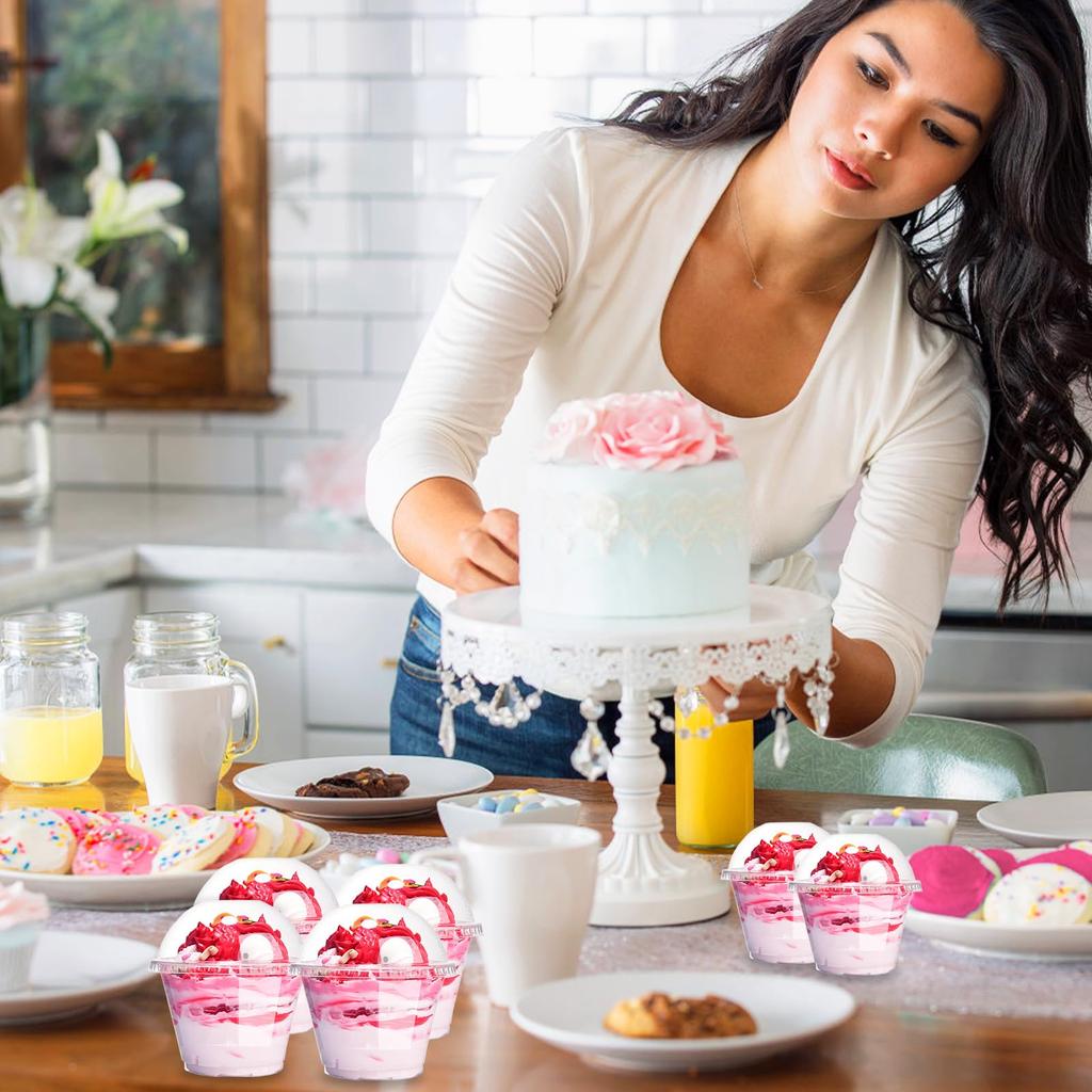 50pcs Plastic Cups with Dome Lids,Crystal Clear Cups,Disposable Dessert Cups for Ice Cream,Fruit,Parfait,Pudding,Yogurt,Jelly