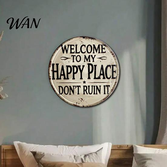 Outdoor Wall Decor Round Art Sign Retro Style Metal Welcome Rustic Patio for Front Door Bedroom Bathroom Bar Decoration Weatherproof