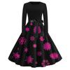 Women's Fashion V-Neck Casual Slim Christmas Printed Long Sleeve Hair Collar Dresses