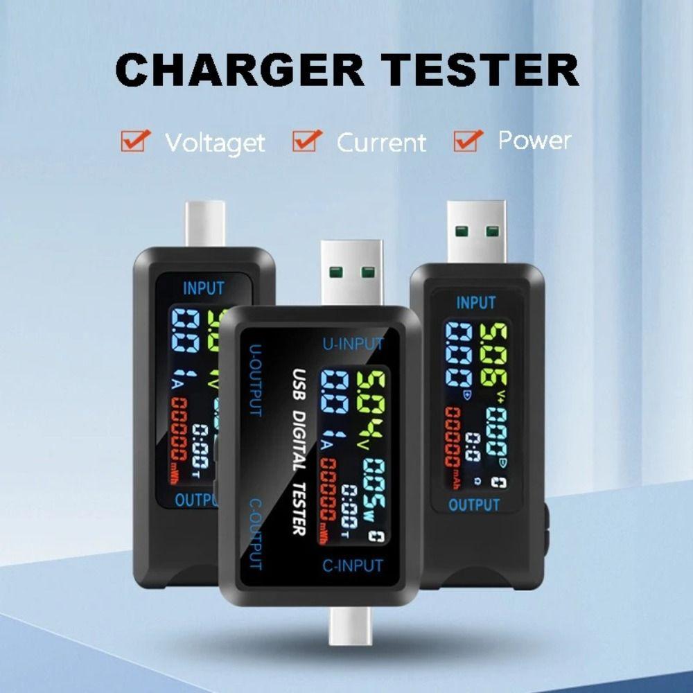 Type-C&USB USB-tester Fargeskjerm Ladekapasitetstest DC Digital Voltmeter Telefon