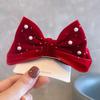 Pearl Bow Girl Headwear Mesh Velvet Hair Clip Party Girl Dance Hair Accessory Hair Clip Red
