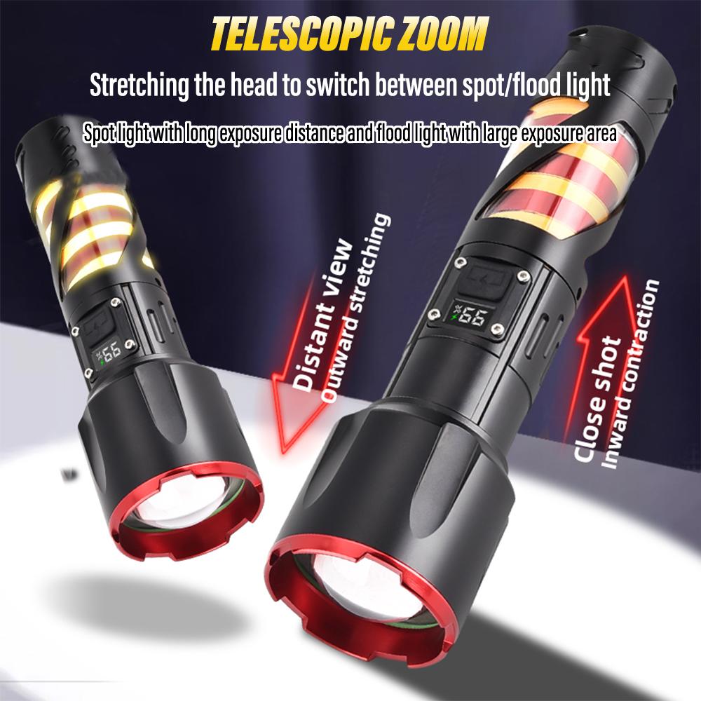 High-power LED aluminum flashlight Rechargeable torch Outdoor searchlight Portable camping light With telescopic zoom