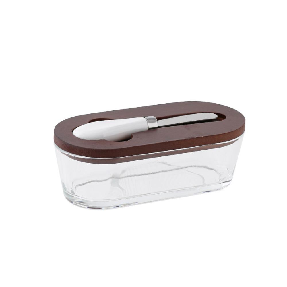 Transparent Glass Butter Box Oval Shape Butter Plate Cheese Storage Jar Butter Dish Baking