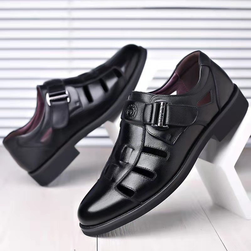 Summer Leather Sandals Hole Leather Shoes Bag Head Hollow Father Breathable Leisure