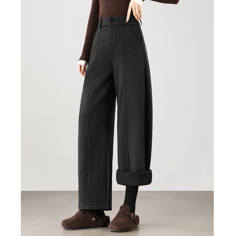 TERRE BLEUE Women's Fleece-Lined Tweed Wide-Leg Straight Pants