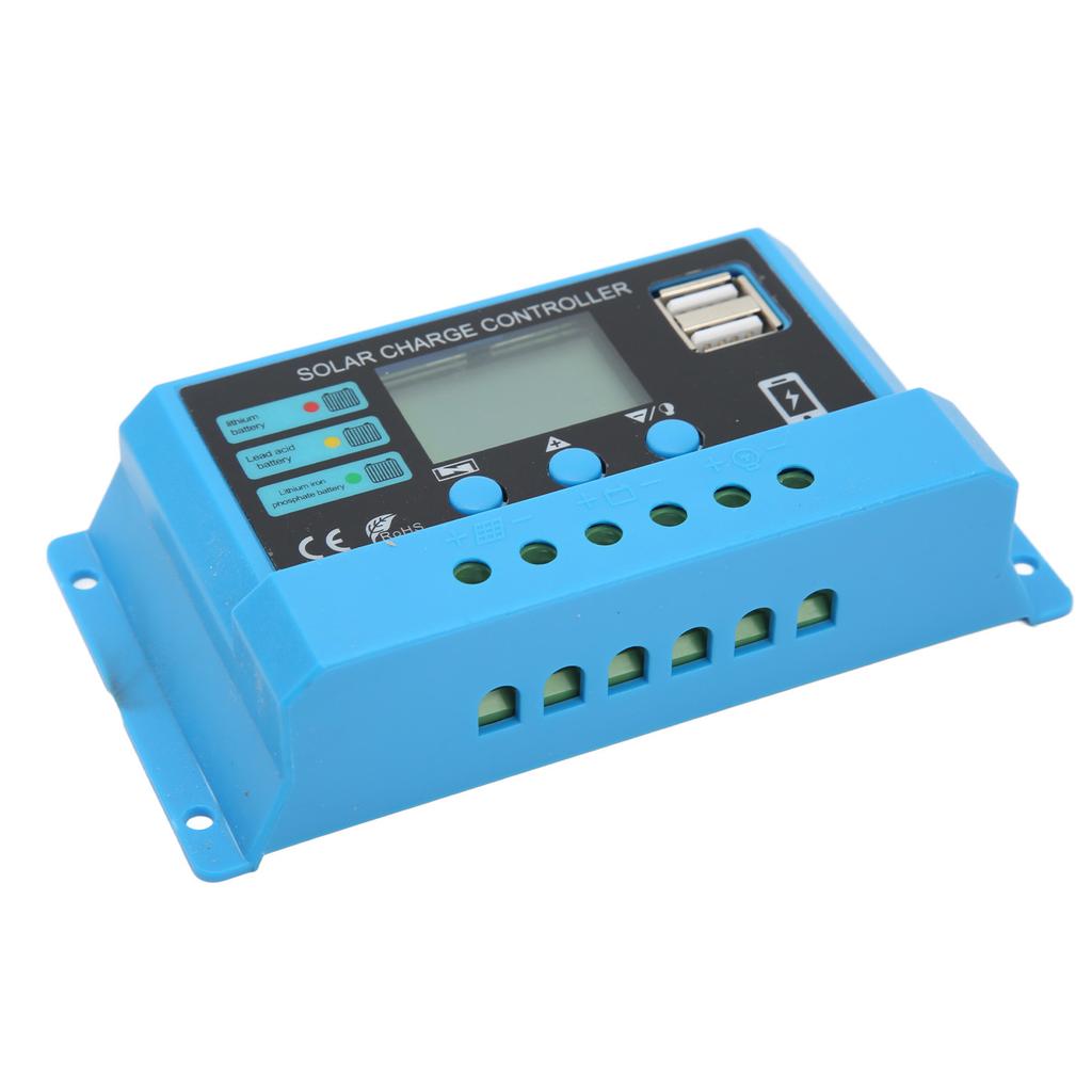 12V 24V Solar Panel Controller LCD Display Photovoltaic Charge Controller with Connectors Blue 20A