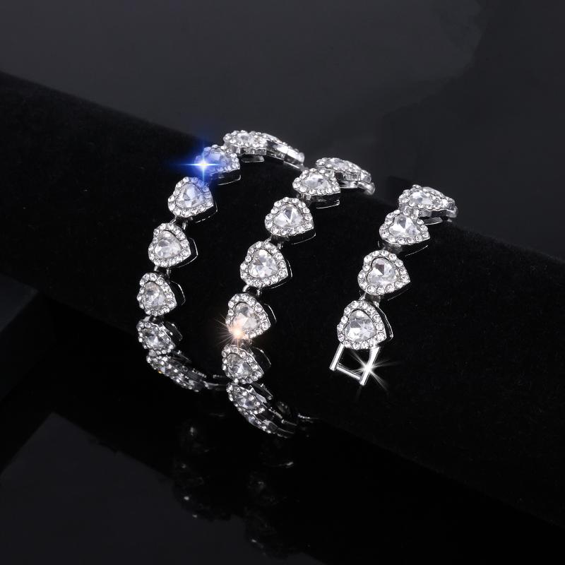 Bracelet Collier Chaîne Tennis Hip Hop 45 cm Cœur Brillant Cz Bijoux de Fête Rock