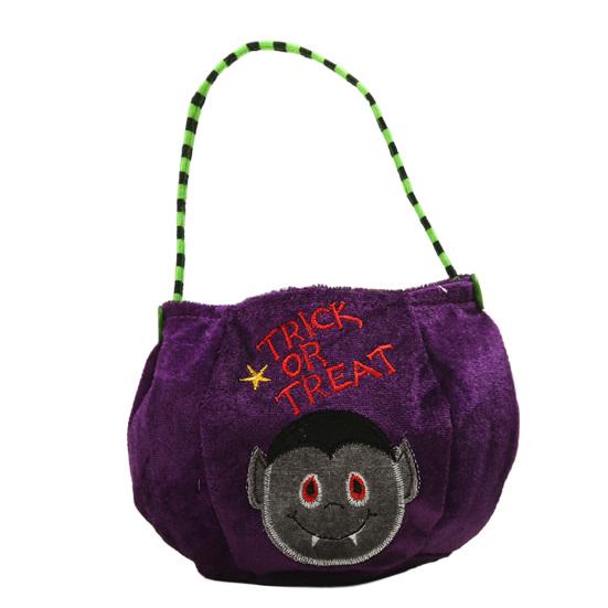 Xiaobudian Halloween Trick or Treat Bucket, 9.8x5.9 Inch Pumpkin Witch Black Cat Plush Tote Bag, Soft Candy Basket with Handle for Party Favors