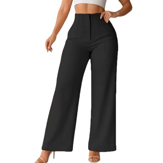 Women Pants High Waist Pure Color Casual Wide Leg Trousers with Pockets Pure Color S чёрный