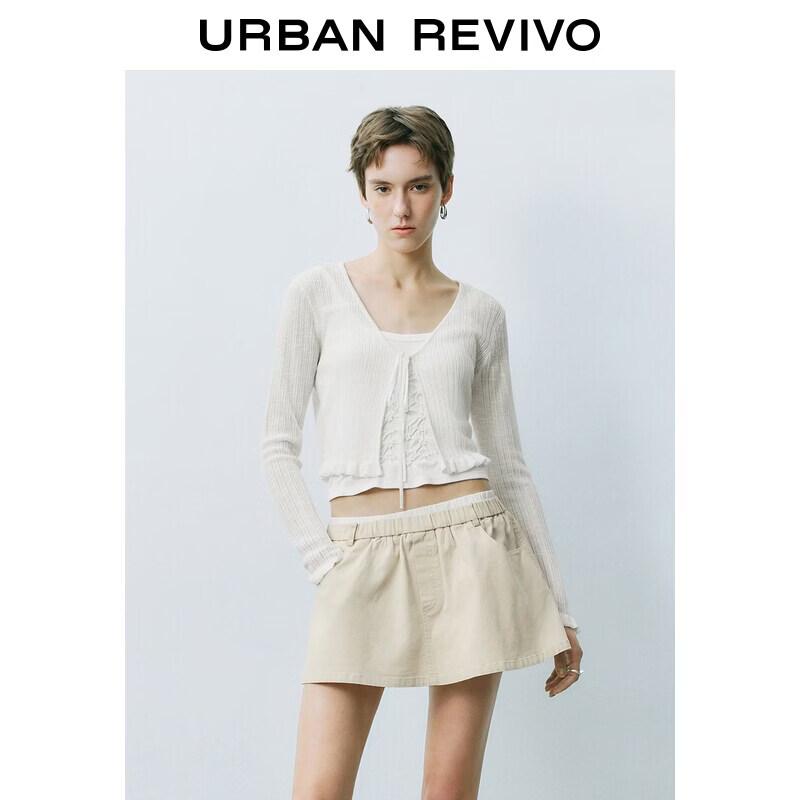 UR2026 Women s Casual Textured Ruffle Knit Cardigan XS