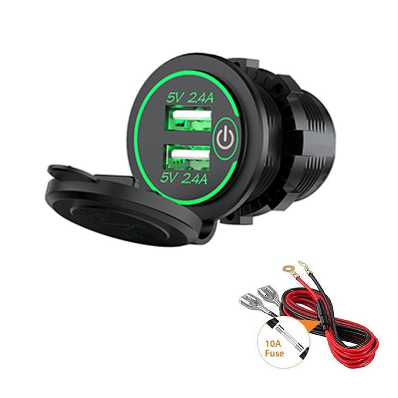 

USB-разъем 12 В, водонепроницаемый 12 В/24 В, 24 Вт, 4,8 дюйма, двойной USB-разъем для зарядки, со светодиодным переключателем вольтметра 3.6*2.7*4.1cm чёрный/зелёный