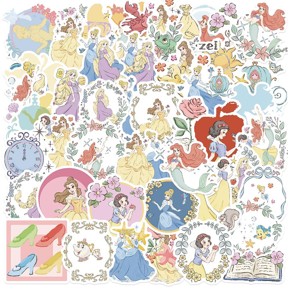 50 100Pcs Kawaii Mixed Disney Anime Princess Stickers Cute Ariel Belle Snow White Cartoon Decal Laptop Phone Luggage Sticker Toy