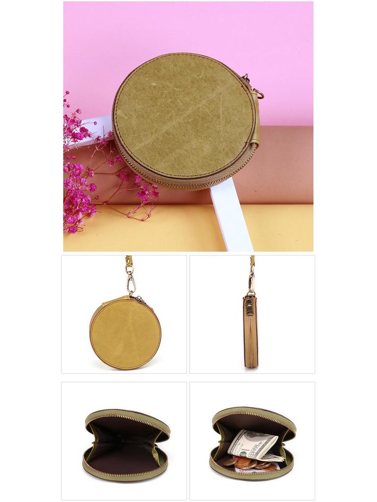 Runde Mini-Geldbörse aus echtem Leder - Lässig, niedlich, multifunktional, kleine Hängegeldbörse