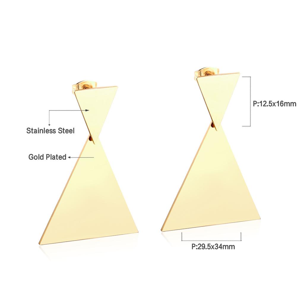 Geometric Stud Earrings Round Triangle Fringed Earrings Stainless Steel Plated 18K Gold Earrings