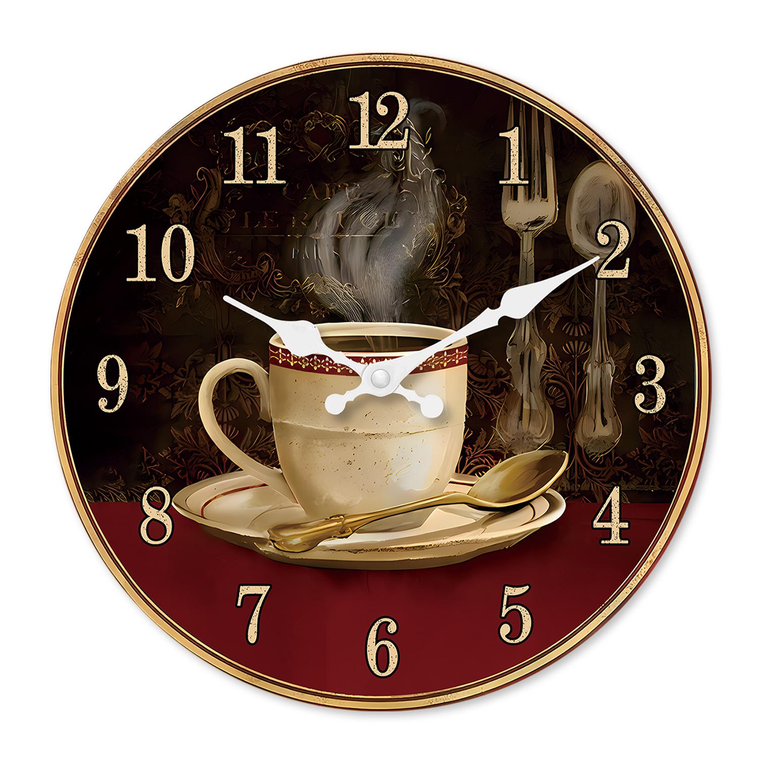 Yto Toy Superior-Grade Vintage Coffee First-Class Cup First-Class Pattern Premium-Quality Wooden Superior-Grade Wall Superior-Grade Clock High-Standard