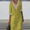 V-neck Half Sleeve Thin Beach Dress Women Elegant Lace Stitching Casual Dress Streetwear