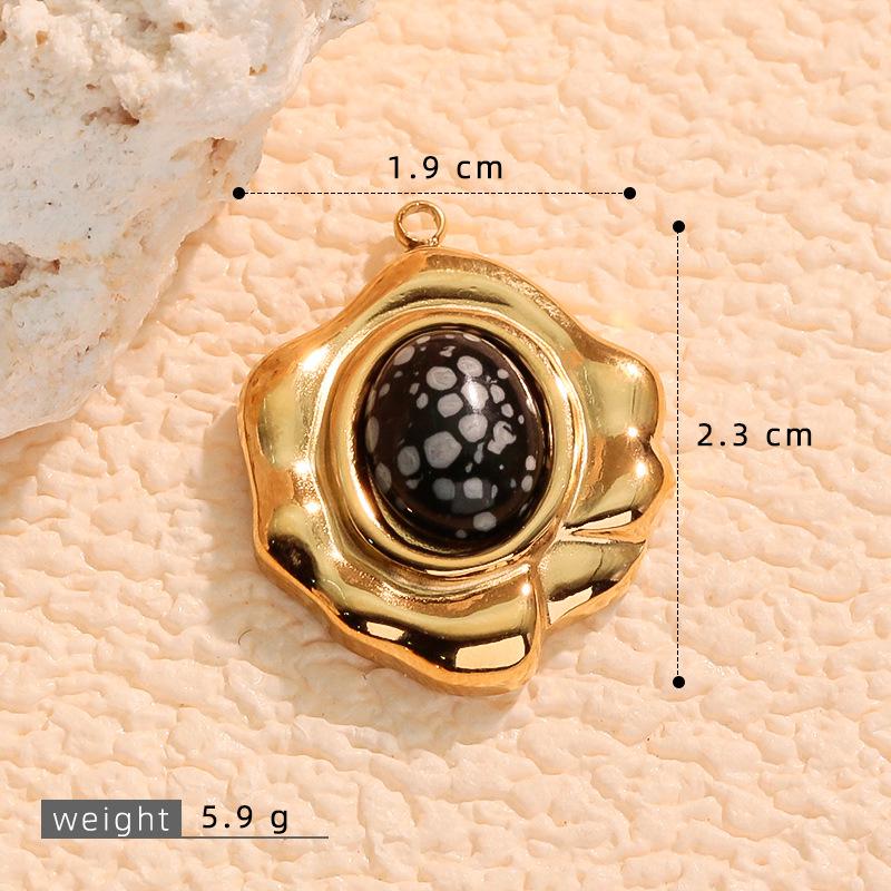 Colorful Natural Stone Irregular Flower and Oval Stainless Steel Pendant Necklace and Earrings Set