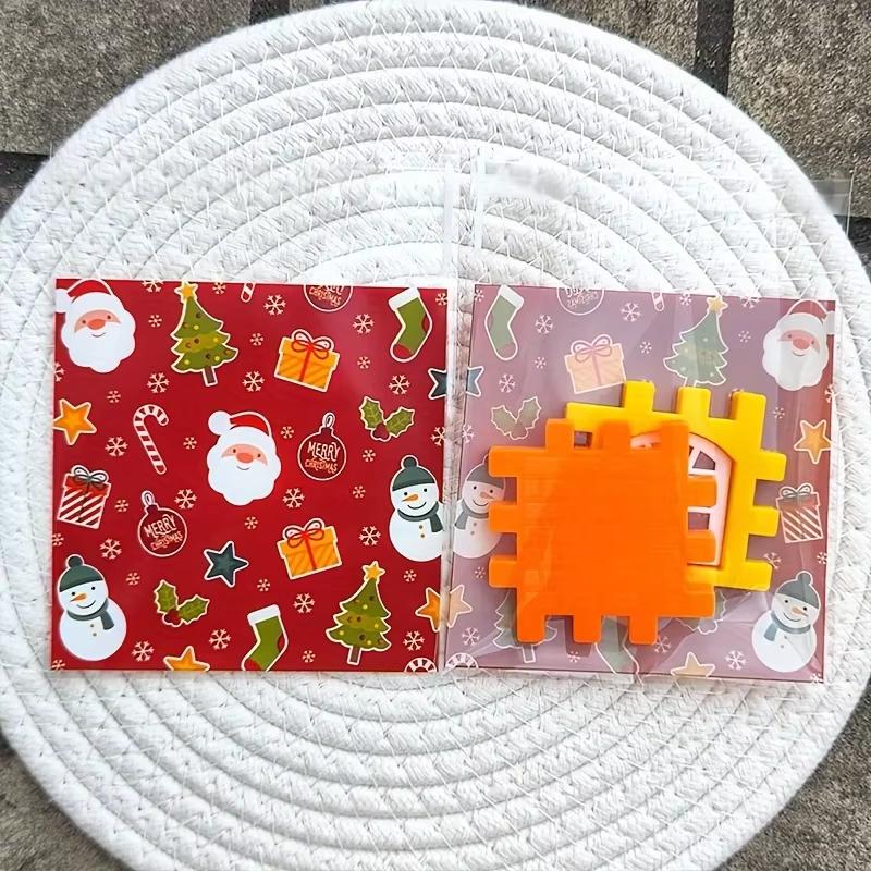 100PCS Christmas Gift Bags Xmas Candy Cookie Self-Adhesive Bag Baking Packaging Bags for Biscuits Cookies Party Decoration