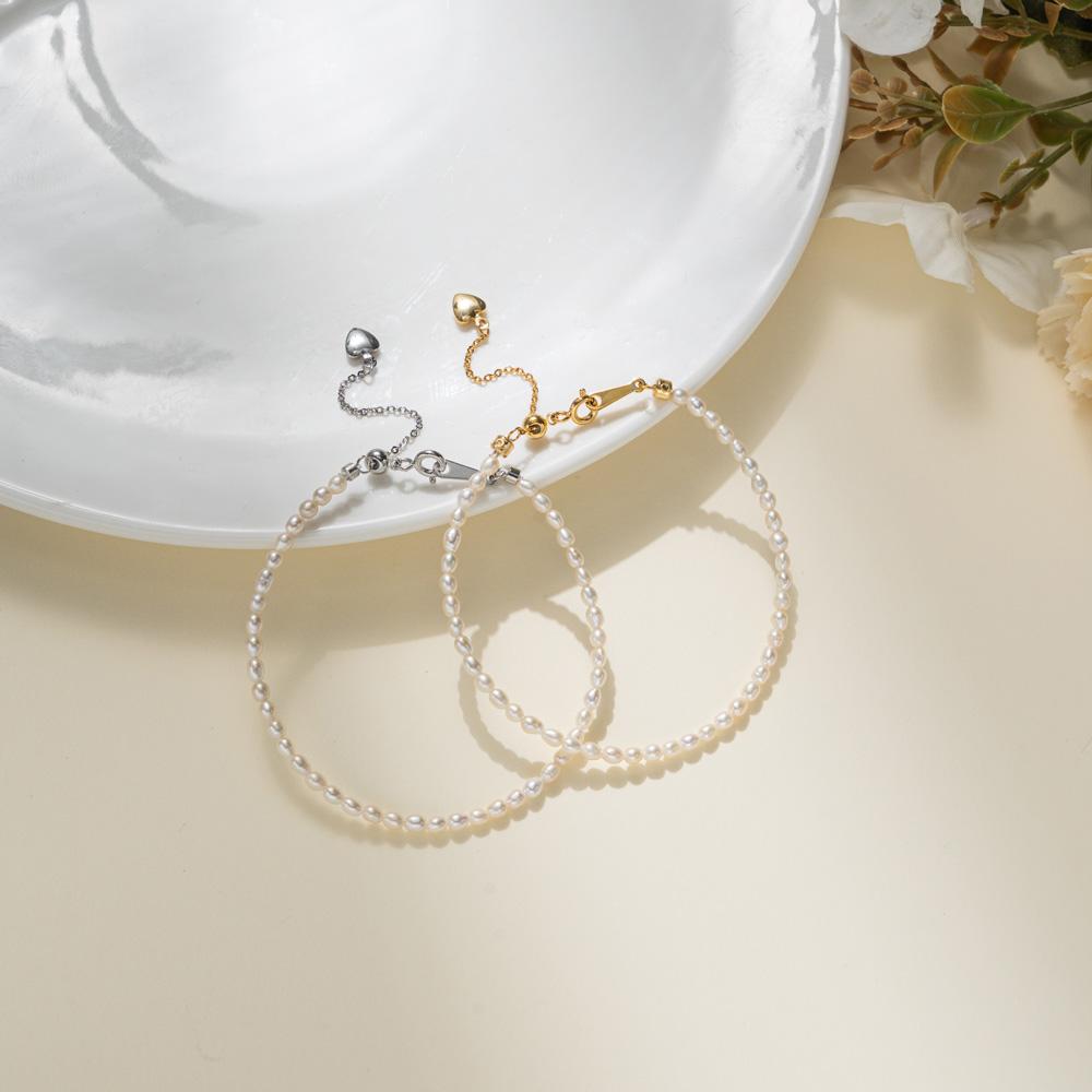 Hengsheng 2.5-3.5mm Rice Shape Freshwater Pearl Bracelet for Women Girls 16cm 4cm Extend Chain Adjustable Bracelet Jewelry Gift