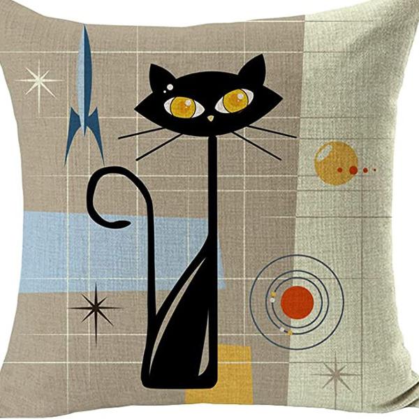 Kitten Gift Pillowcase Cute Pet Printed Linen Pillow Cushion Cover Bedside Living Room