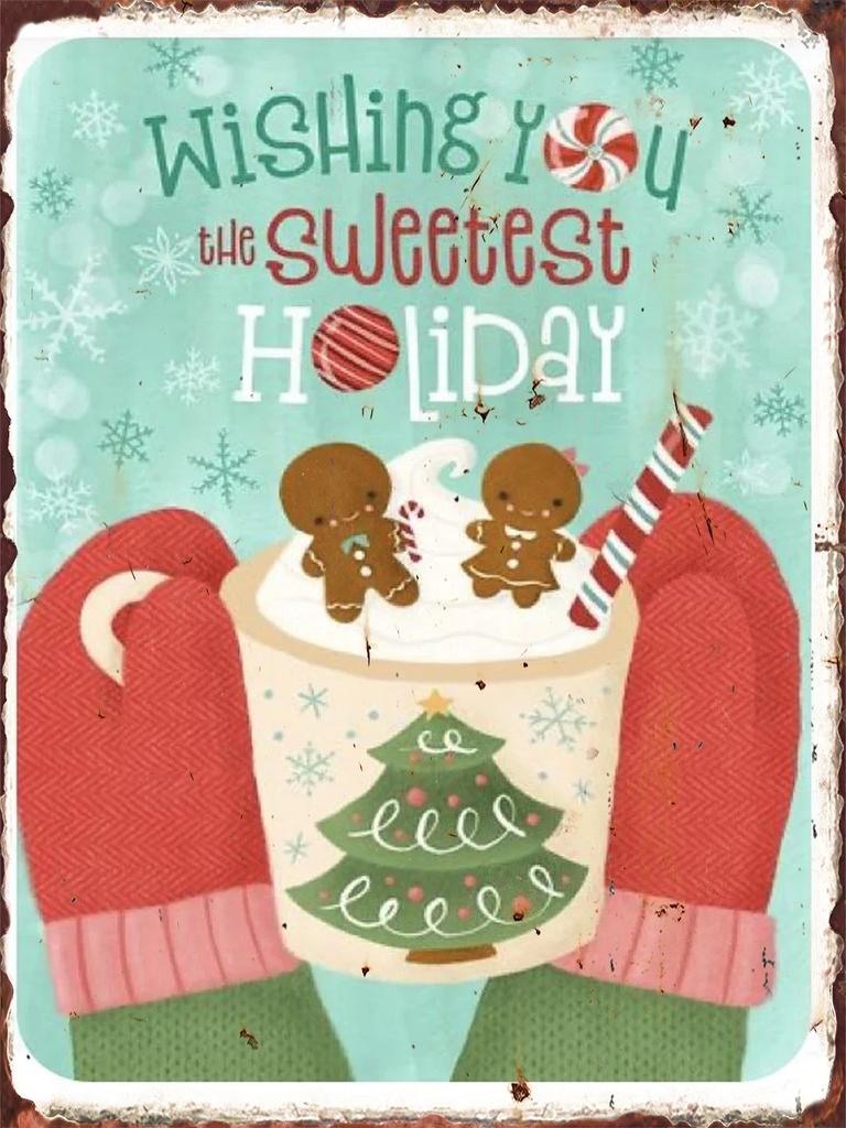 Christmas Hot Drink Metal Tin Sign Bakery Coffee Shop Bar Dessert House Vintage Wall Decor Poster Home Kitchen Decoration Plaque