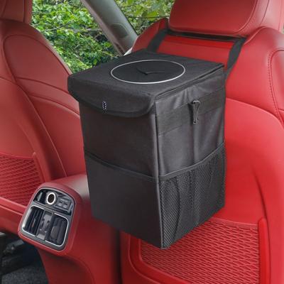 Car Garbage Can with Lid Leakproof Large Capacity Vehicle Trash Can Pockets Hanging Waterproof Car Trash Box