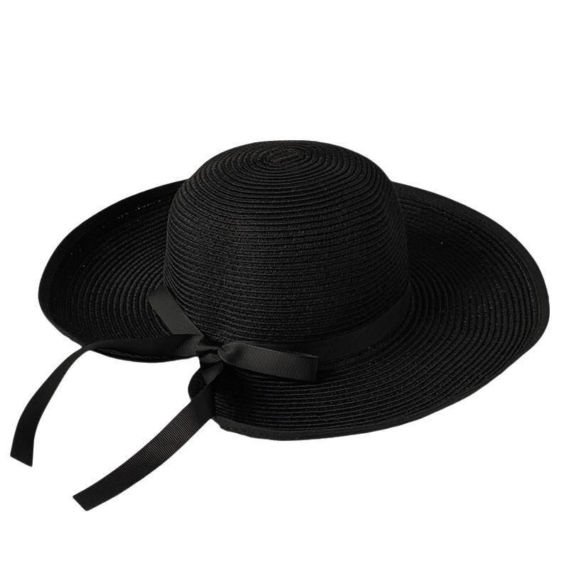 Шикарная соломенная шляпа с бантом-бабочкой, женская, летняя, пляжная, от солнца чёрный