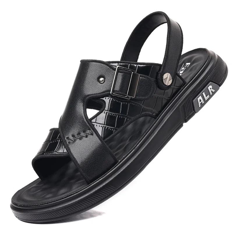 male sandals for summer men thick-soled casual cool slippers non-slip leather beach shoes dual-purpose sandals soft sole shoes