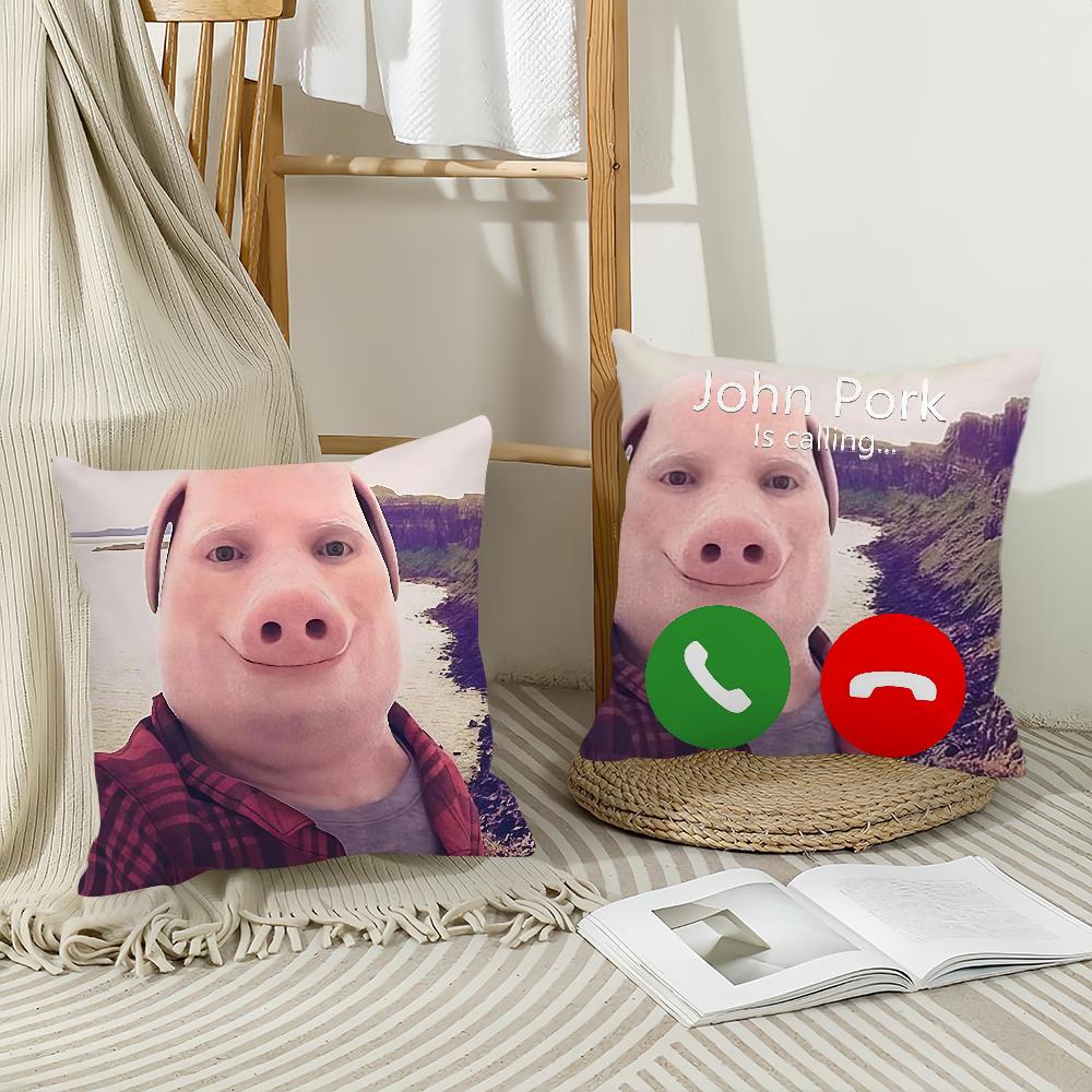 Meme John Pork vtipný Povlak na polštář Kancelářské polštářky Vhodné na pohovku do auta do ložnice Dekorativní povlak na polštář