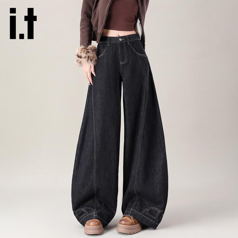 izzue it Women s Retro Loose Fit Curved Wide-Leg Jeans S
