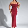 Fishbone mesh pleated dress European and American sexy backless one-word shoulder tight hip-wrapped dress long dress