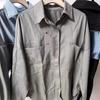 Women's Washed Blue Denim Shirt Jacket with Pocket Embellishments - European & American Style, Autumn Collection