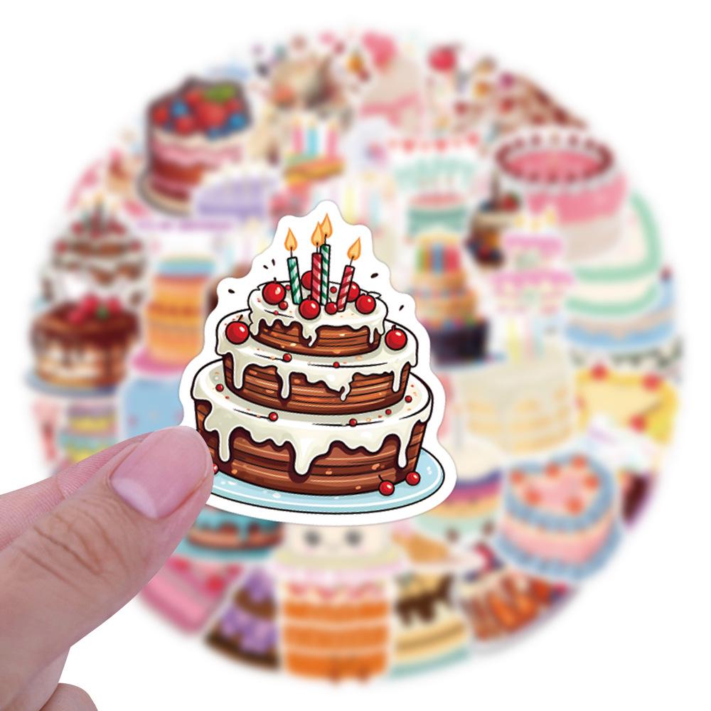 55 Sheets Cartoon Birthday Cake Graffiti Stickers - Waterproof for Notebooks & Luggage